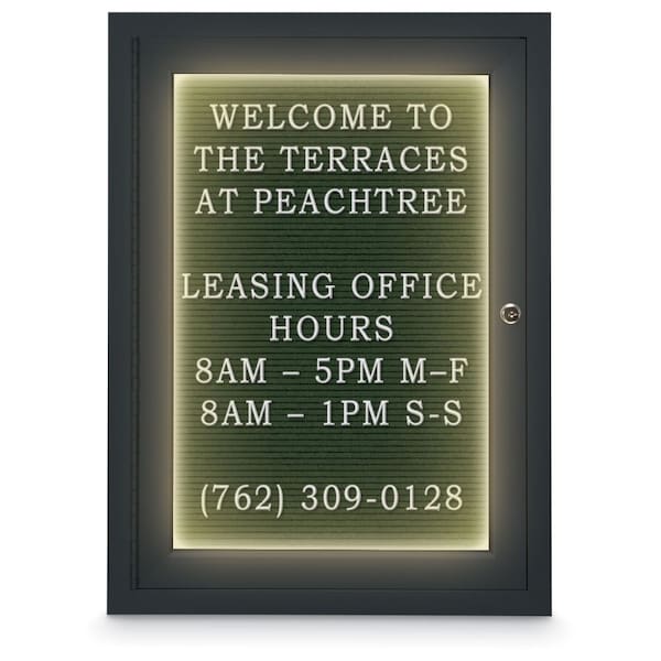 18"x24" 1-Door Enclosed Outdoor Letterboard, Header, Green Felt/Black